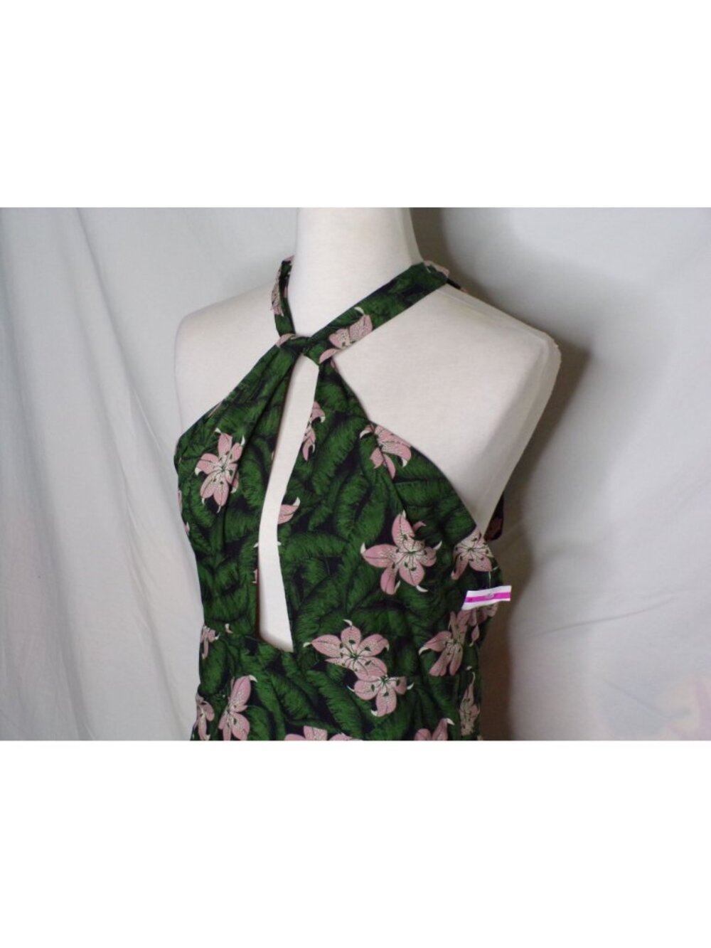 🆕TOPSHOP Hibiscus Floral Halter Midi Dress Green 10 - Picture 7 of 11